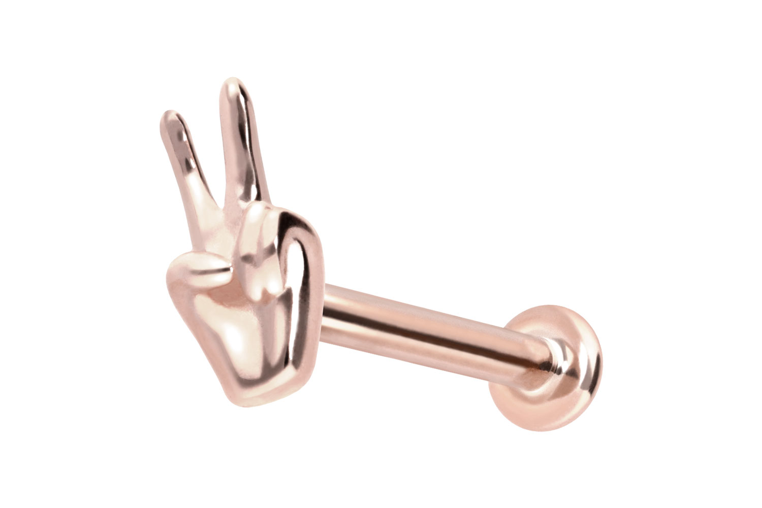 14 Karat Gold Labret Piercing mit Push Fit PEACE-ZEICHEN